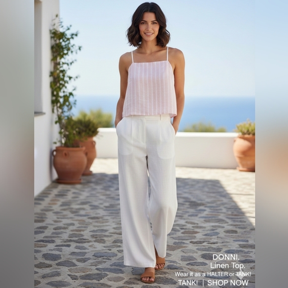 DONNI. Pink Stripe Linen Halter Top - Size Large - NWT - Picture 5 of 5